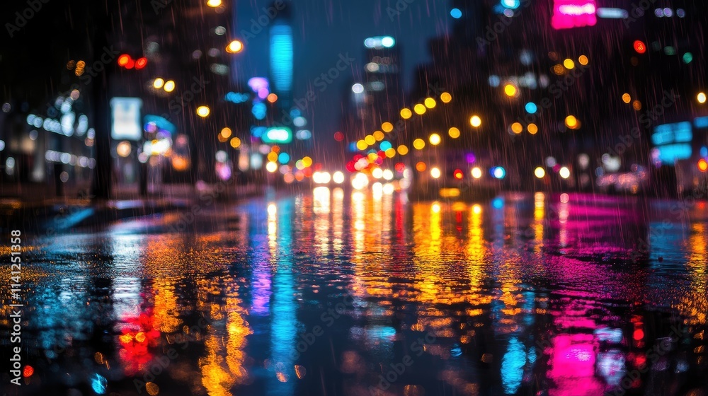 A neon cityscape at night, with vibrant lights in every shade reflecting off wet streets. A neon cityscape at night, with vibrant lights in every shade reflecting off wet streets.
