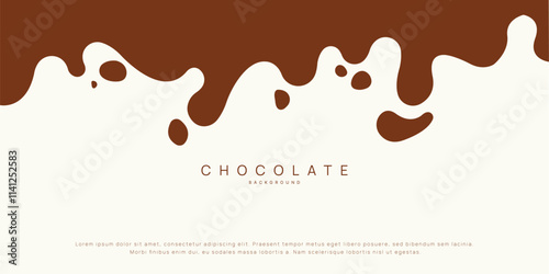 Chocolate background of Modern poster, dynamic splashes and drops. Vector illustration in a flat style of minimalism	