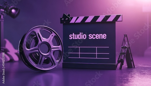 Studio Scene with Film Reel and Clapperboard