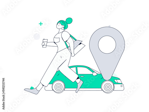 Flat vector concept operation hand drawn illustration of people taking a taxi
