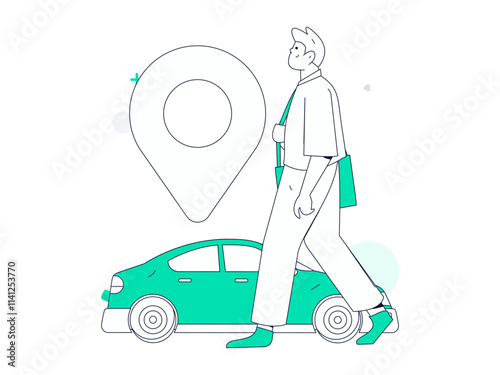 Flat vector concept operation hand drawn illustration of people taking a taxi
