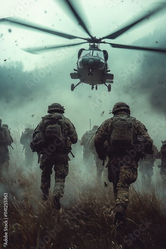 helicopter landing in Vietnam war action soldiers rescue mist battle dynamics