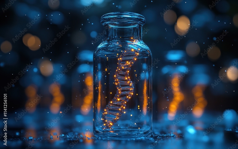DNA Strand in Glass Vial Soft Blue Lighting Science Photography DNA Strand in Glass Vial Soft Blue Lighting Science Photography
