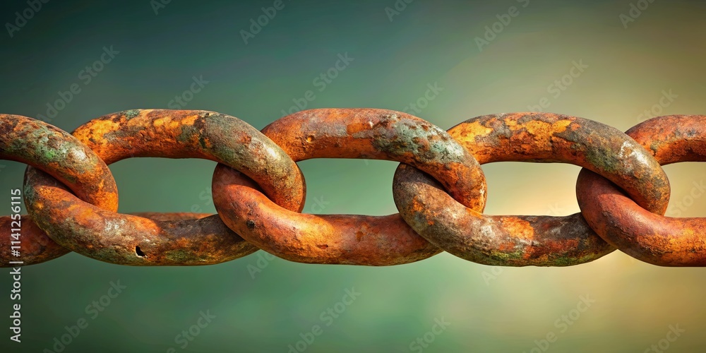 Close-up of a weathered, rusty chain, showcasing interconnected links against a blurred background. Close-up of a weathered, rusty chain, showcasing interconnected links against a blurred background.