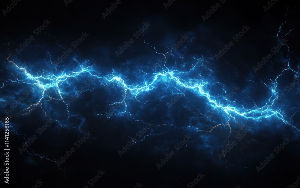 Electric Blue Lightning in Dark Background 3D Shock Effect with Glowing Energy Sparkles Electric Blue Lightning in Dark Background 3D Shock Effect with Glowing Energy Sparkles