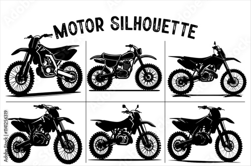 Dirt Bike Vector silhouette Bundle. Silhouette of a rider dirt motocross bike set.