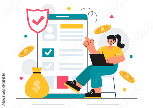 Encashment Vector Illustration featuring Employees Receiving Payment or Financial Compensation from Banking Collections in a Flat Style Background