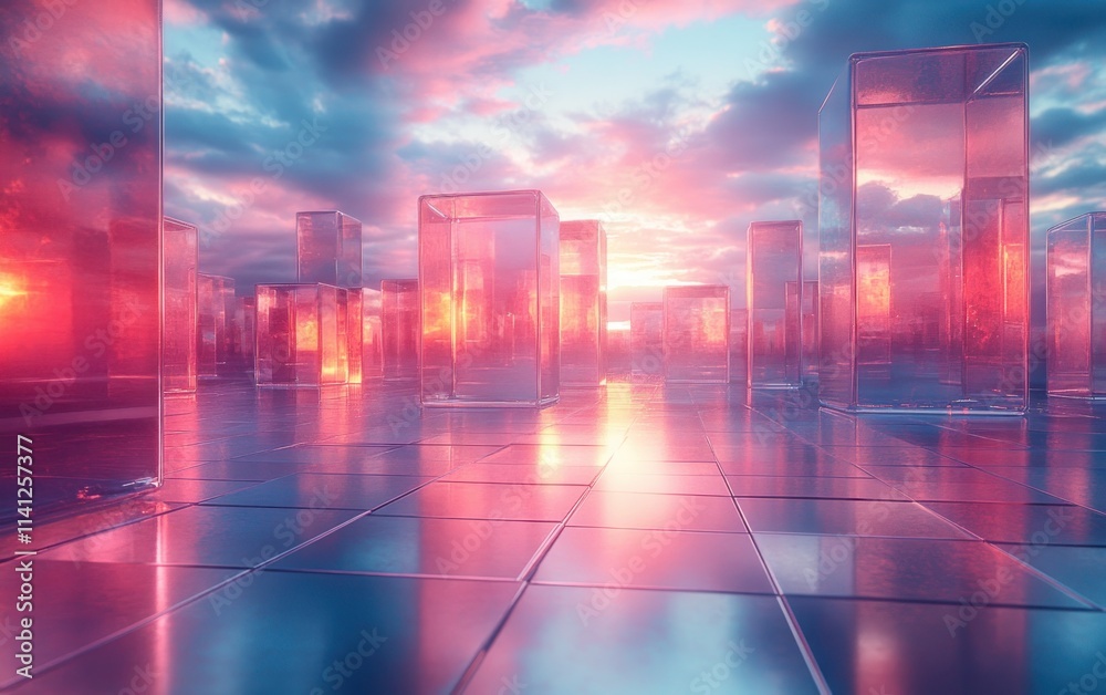Futuristic Abstract Scene with Translucent Cubes and Soft Gradient Lighting Futuristic Abstract Scene with Translucent Cubes and Soft Gradient Lighting