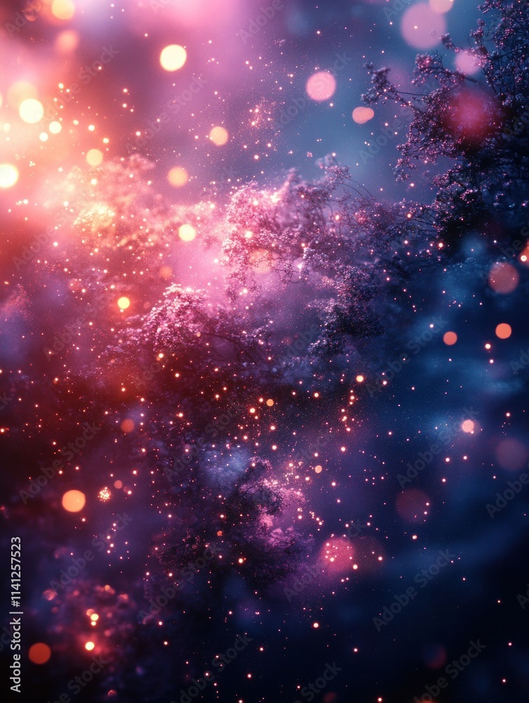 Dreamy Cosmic Background with Pink Glittering Stars and Ethereal Light Effects Dreamy Cosmic Background with Pink Glittering Stars and Ethereal Light Effects