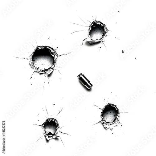 A bullet hole is surrounded by four other bullet holes
