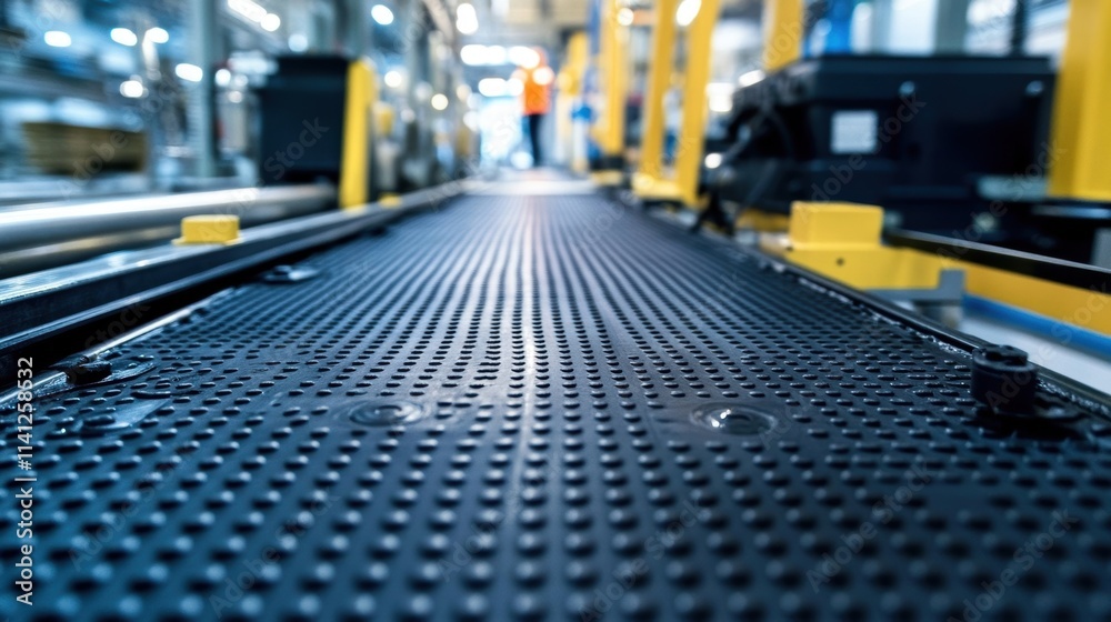 A highresolution image capturing the detailed texture of a safety mat embedded with sensors that detect slips and falls in critical areas of a production line. A highresolution image capturing the detailed texture of a safety mat embedded with sensors that detect slips and falls in critical areas of a production line.