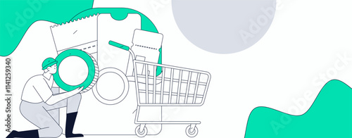 Holiday shopping people doing e-commerce online shopping flat vector concept operation hand drawn illustration
