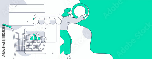Holiday shopping people doing e-commerce online shopping flat vector concept operation hand drawn illustration
