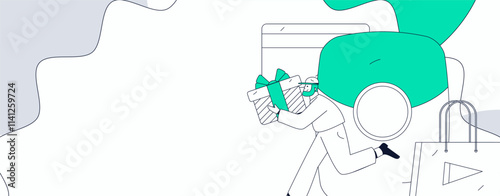 Holiday shopping people doing e-commerce online shopping flat vector concept operation hand drawn illustration
