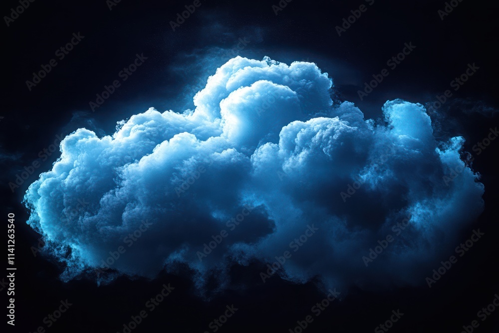 Naklejka premium Surreal Blue Cloud Ethereal Lighting Digital Painting Abstract Isolated Smoke Background