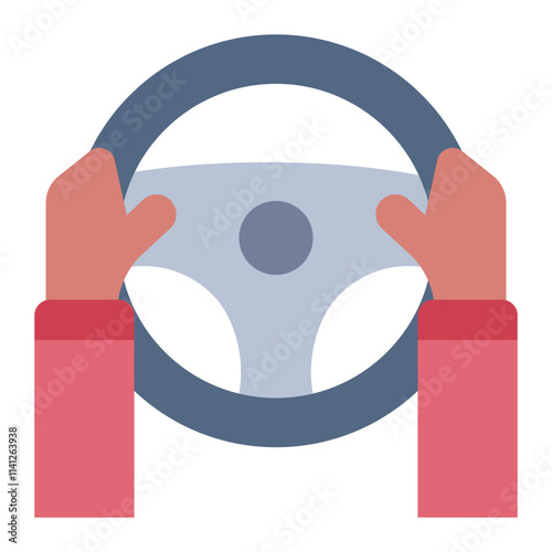 Hands On Steering Wheel flat icon for driving and vehicle safety