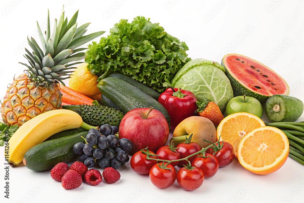 Fruits and vegetables isolated on white background Fruits and vegetables isolated on white background