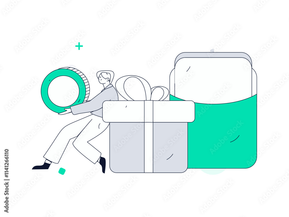 Holiday shopping people doing e-commerce online shopping flat vector concept operation hand drawn illustration
