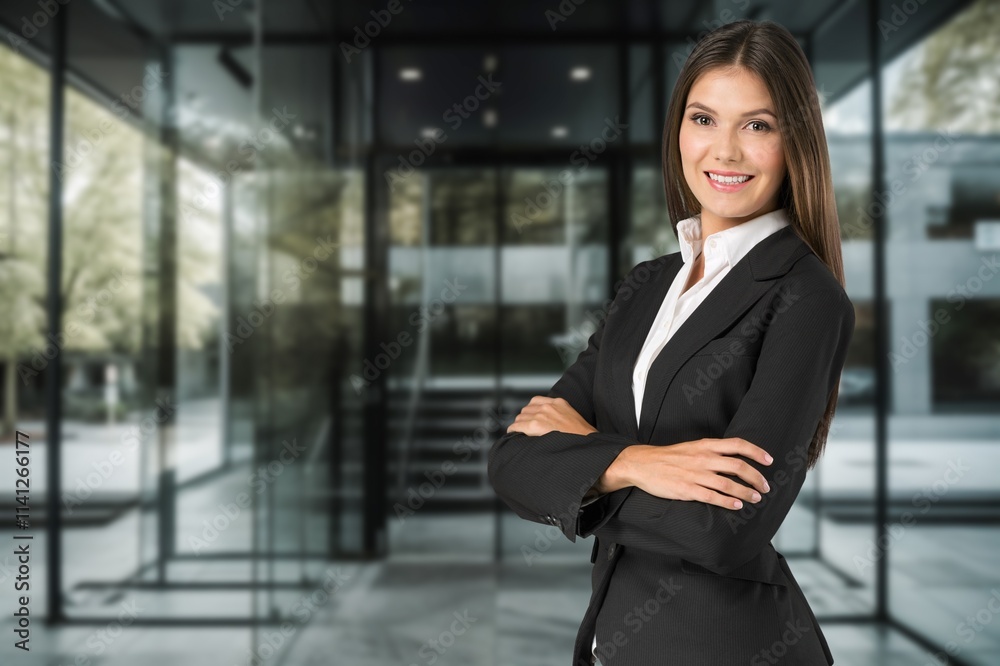 Modern stylish business woman in formal suit standing Modern stylish business woman in formal suit standing