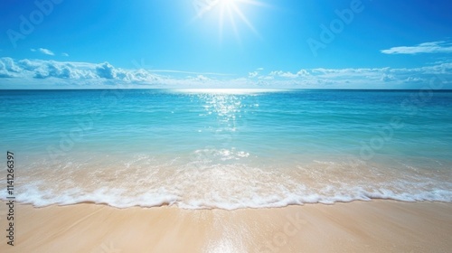 Sunny Beach Scene With Gentle Waves Rolling Ashore