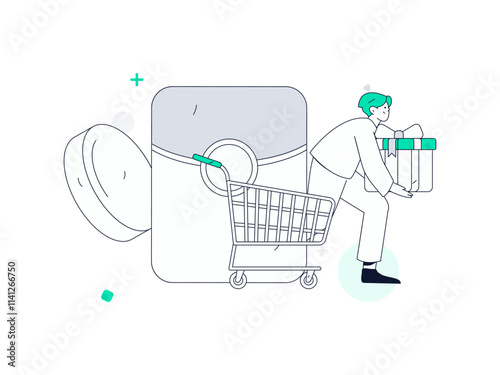 Holiday shopping people doing e-commerce online shopping flat vector concept operation hand drawn illustration
