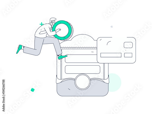 Holiday shopping people doing e-commerce online shopping flat vector concept operation hand drawn illustration
 photo