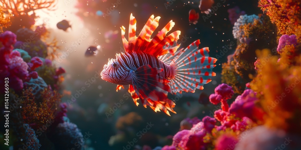 Lionfish and Coral Reef Vibrant Underwater Scene Lionfish and Coral Reef Vibrant Underwater Scene