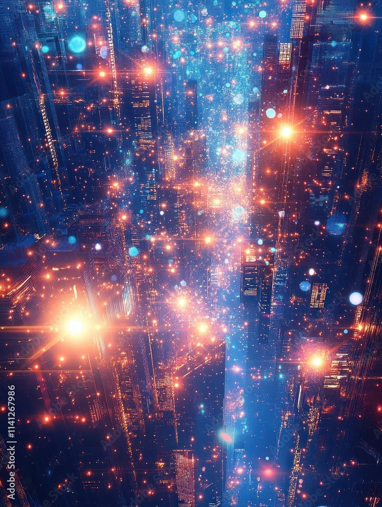 Fototapeta premium Glowing Skyscrapers and Cyberpunk Cityscape at Night