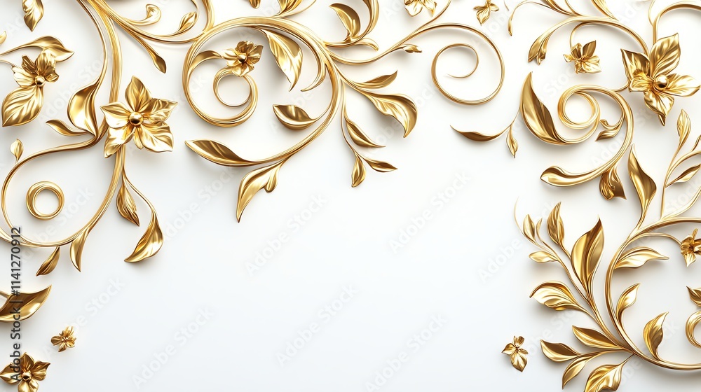 Golden floral design elements on a white isolated background. Golden floral design elements on a white isolated background.