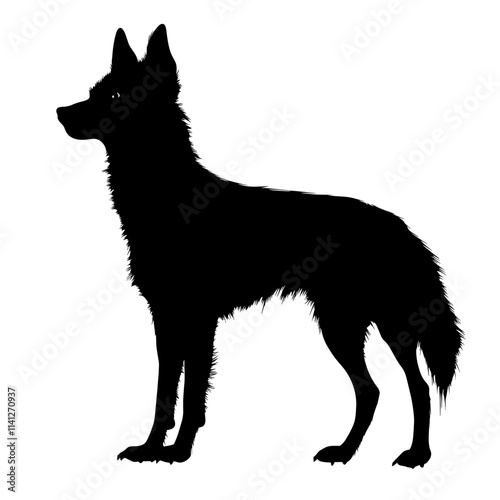 Black silhouette of a dog standing.
