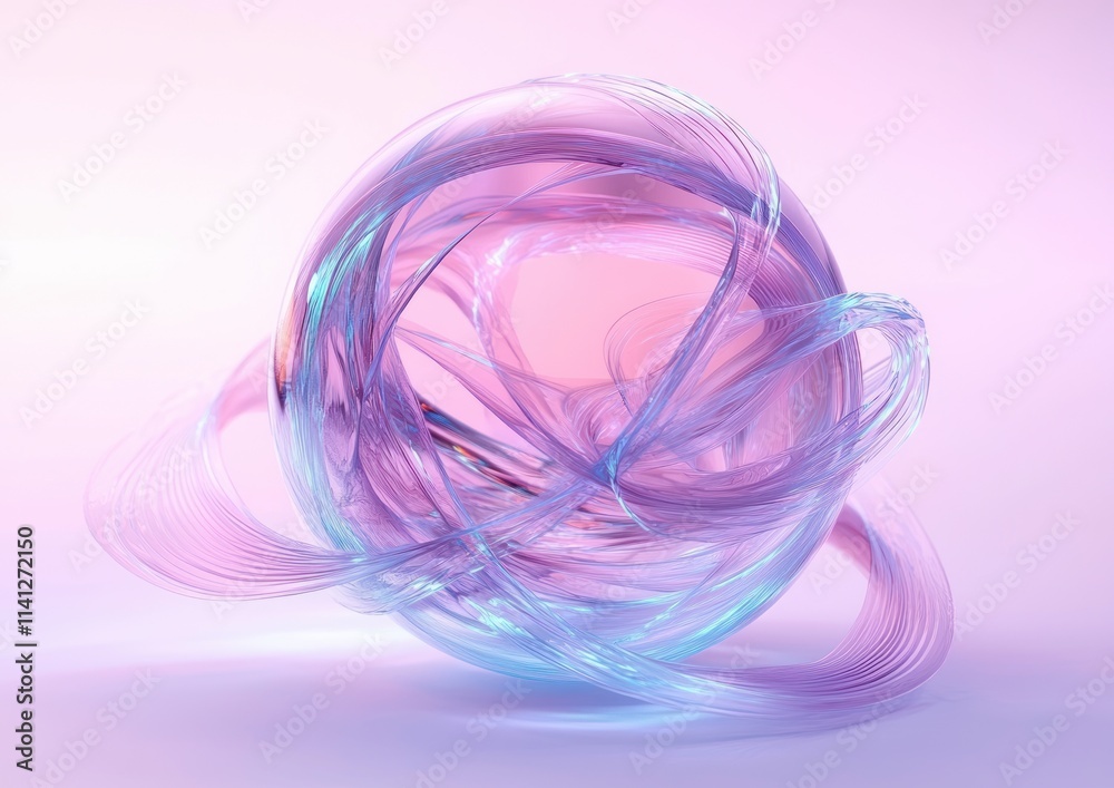 Futuristic Abstract Crystal Sphere with Translucent Ribbons in Soft Pastel Colors and Ethereal Lighting Futuristic Abstract Crystal Sphere with Translucent Ribbons in Soft Pastel Colors and Ethereal Lighting