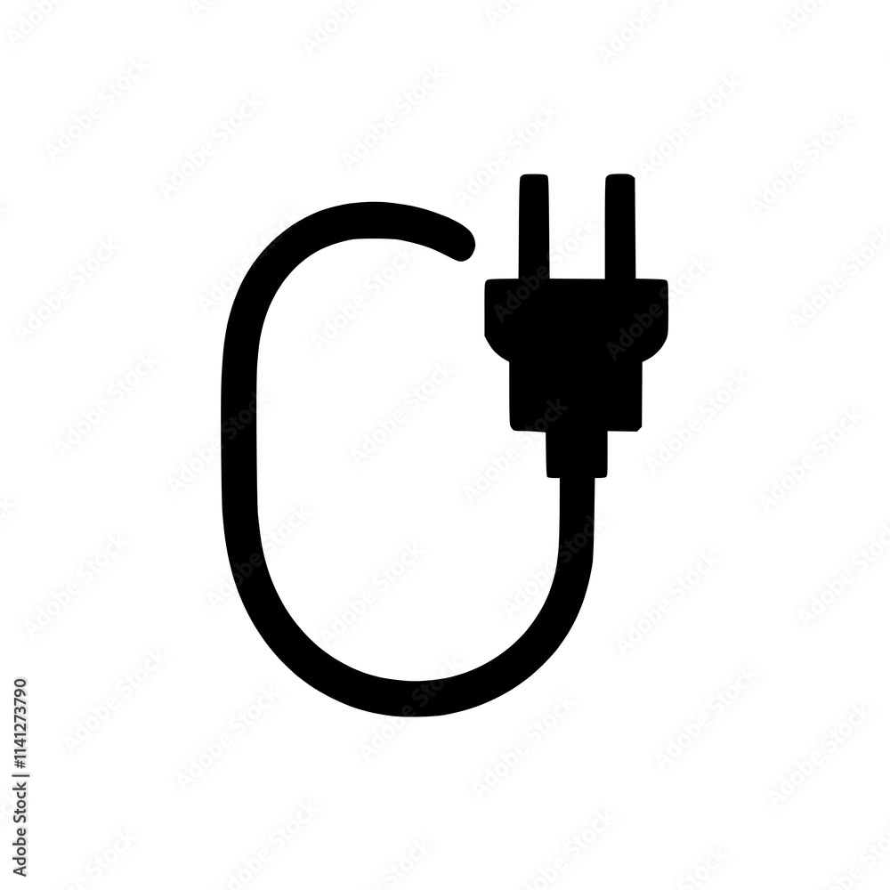 Vector illustration of an electric plug icon in black and white, ideal for electrical and energy-related designs. Editable stroke.