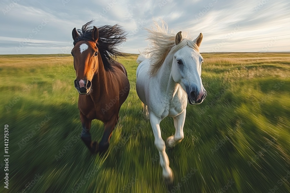 Obraz premium Grace in motion - stunning horse in moment of elegance, natural beauty, strength, majesty of equine form; a symbol of freedom, timeless splendor in every stride.