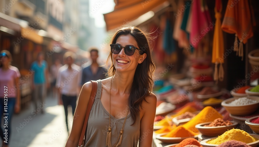 Woman Exploring Vibrant Spice Market in India Woman Exploring Vibrant Spice Market in India
