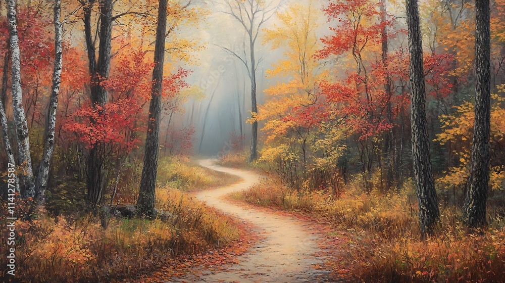 Fototapeta premium Autumnal Path: A Serene Forest Walk