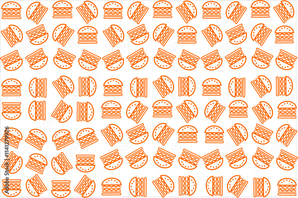 The snack motif is a picture of a burger in bright orange, giving a playful and modern impression. Ideal for fast food packaging designs or casual restaurant themes. The snack motif is a picture of a burger in bright orange, giving a playful and modern impression. Ideal for fast food packaging designs or casual restaurant themes.