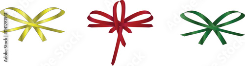 3 ribbons which the colors are green, yellow, and red. Ribbon, which is put on the gift boxes or other types of gifts to be given to people. 