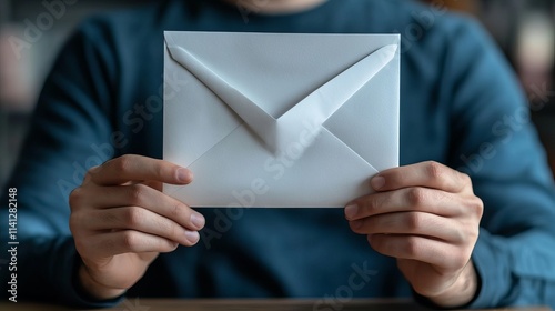 Close-up of a businessman sitting at a desk in an office, reading a letter or other communication. Male directors or employees are given postal notifications or papers at work. 