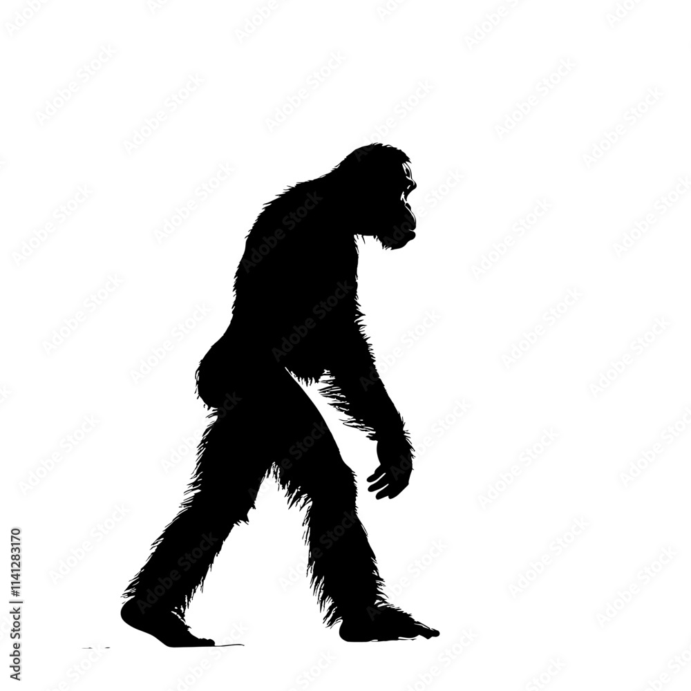 Silhouette of a bipedal ape walking. Silhouette of a bipedal ape walking.