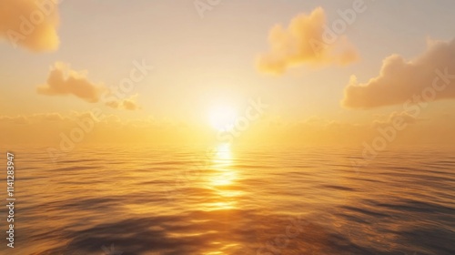 Golden sunset over calm ocean water.