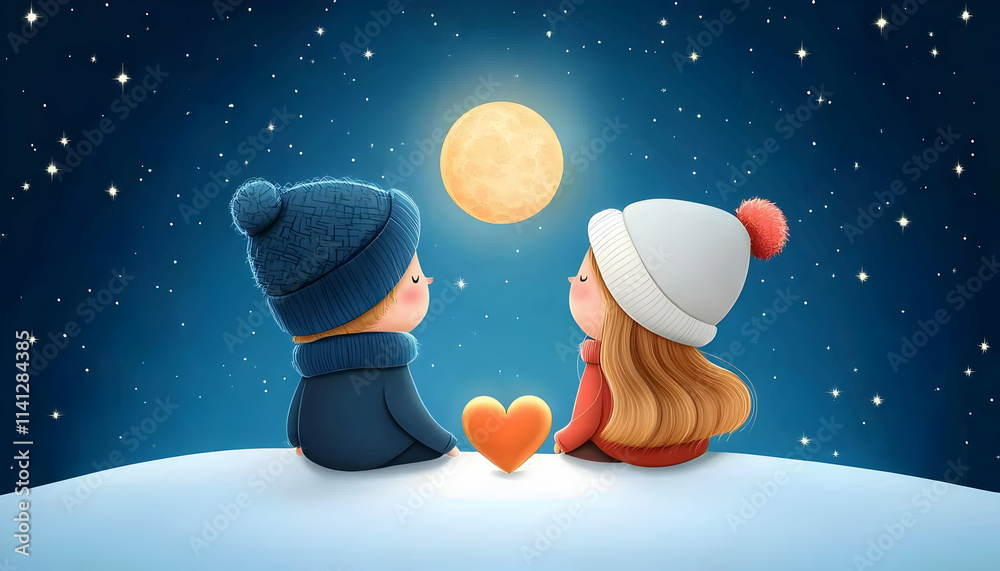 Obraz premium Couple's Stargazing Valentine’s Night Celebrating Love Under the Moon