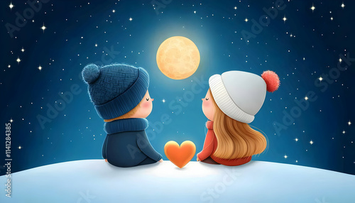 Couple's Stargazing Valentine’s Night Celebrating Love Under the Moon