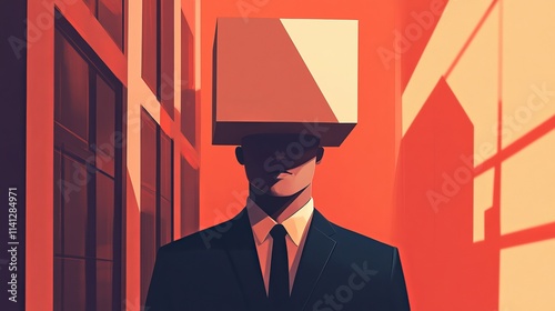 An abstract concept of a picture of a surreal man with an empty box over his head.