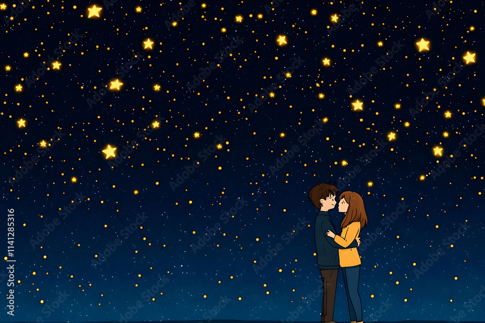 Obraz premium Valentine's Day Stargazing Romantic Couple Under a Starry Sky