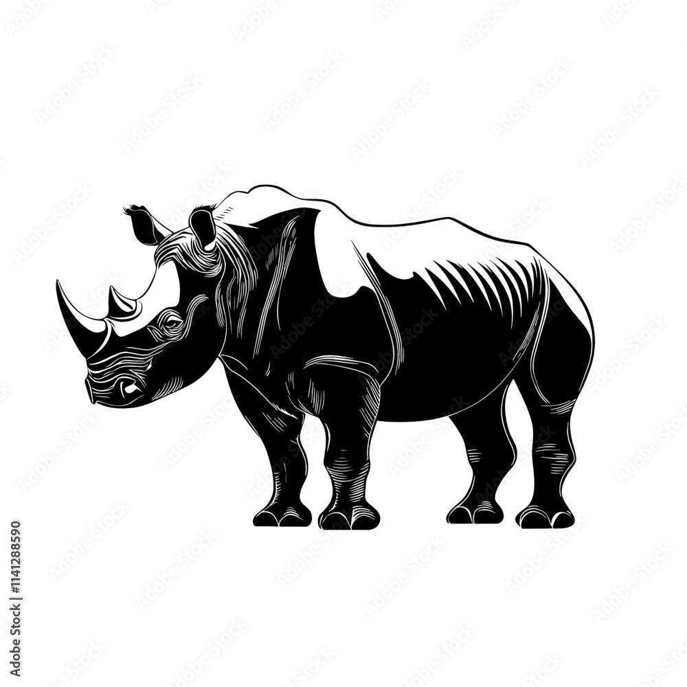 Black and white rhino illustration. Black and white rhino illustration.