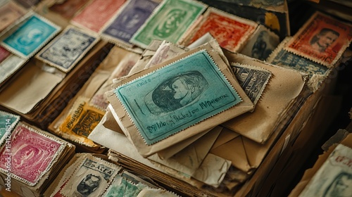 August 1, 2023, Sibiu, Romania. old, stamp-containing envelopes.