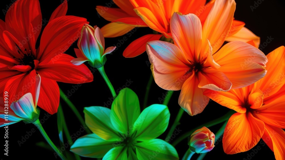 Fototapeta premium Colorful Floral Arrangement with Glowing Amaryllis Blooms, Colorful flowers 