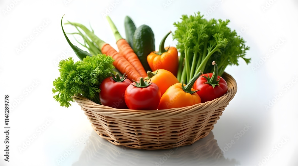 Vibrant Vegetables in a Rustic Basket: A Colorful Still Life of Fresh Produce Vibrant Vegetables in a Rustic Basket: A Colorful Still Life of Fresh Produce