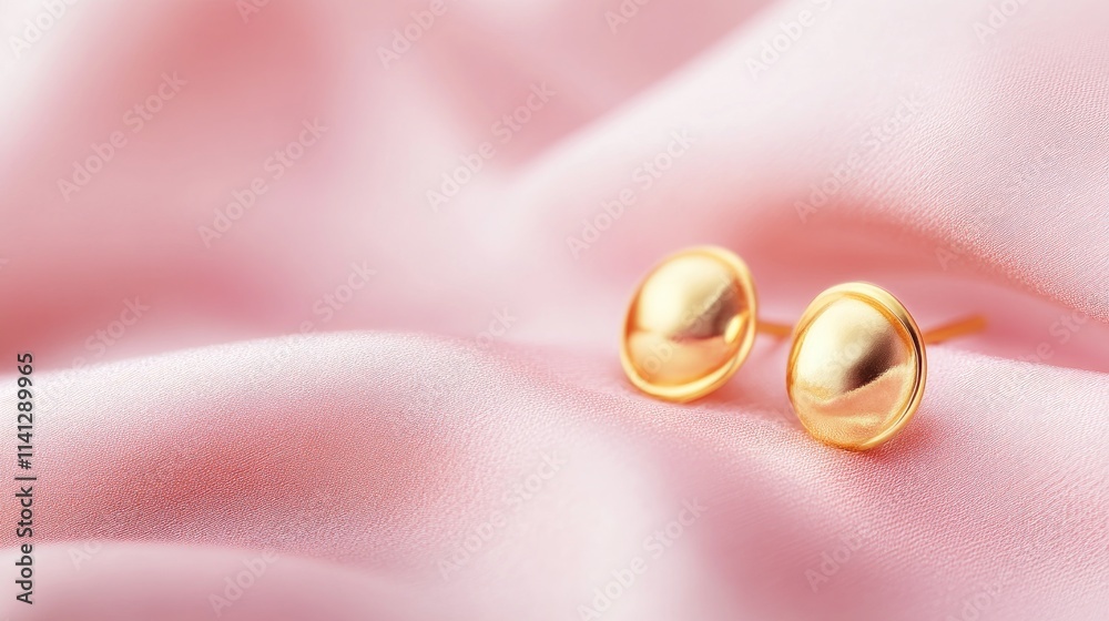 Elegant Gold Stud Earrings on a Soft Pink Satin Fabric Creating a Luxurious and Refined Aesthetic for Fashion and Jewelry Displays Elegant Gold Stud Earrings on a Soft Pink Satin Fabric Creating a Luxurious and Refined Aesthetic for Fashion and Jewelry Displays