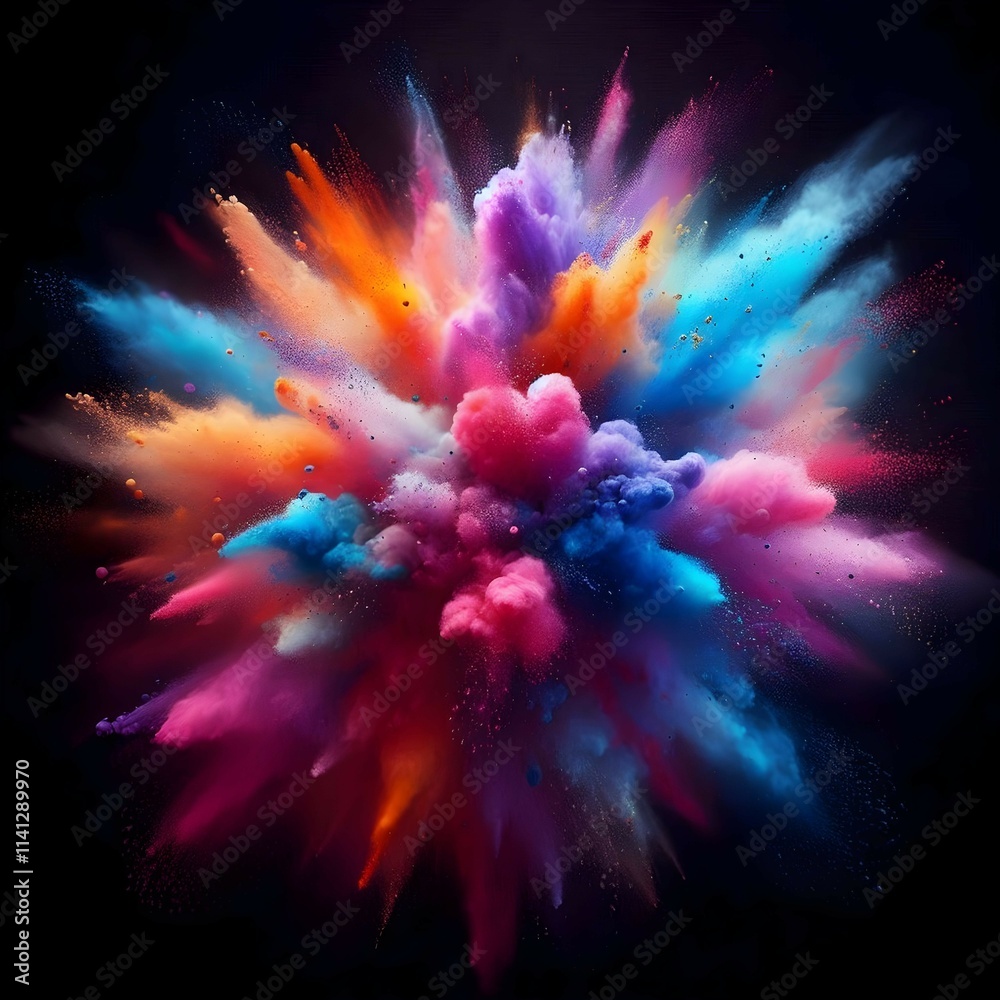 Fototapeta premium Explosive Burst of Multicolored Powder Clouds in a Vivid, Vibrant Abstract Artwork on a Color Background